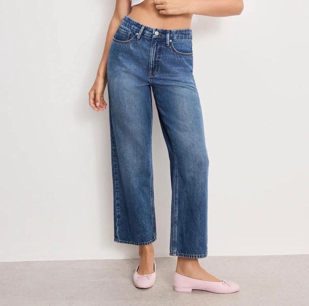 NWT Good American Good 90s Cropped Relaxed Jeans Size 16 High Rise Blue